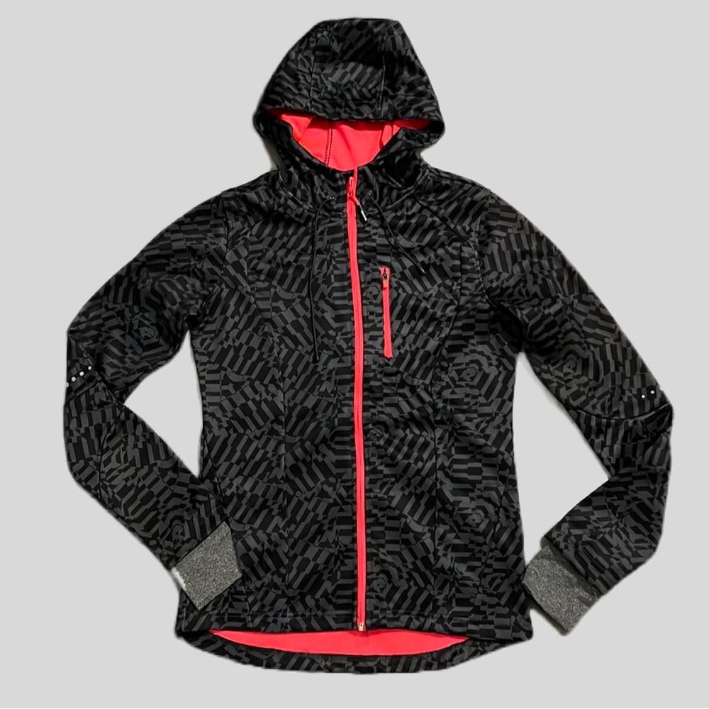 Mondetta Dark Grey and Neon Red lined hoodie jacket Sporty Full Zip Geometric Sm